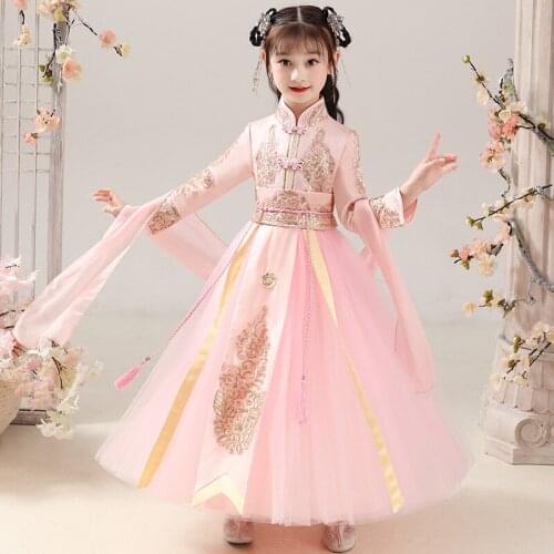 Chinese Traditional Hanfu Cosplay Girls Ancient Embroidery Hanfu Clothing Girls Costume Chinese Style Folk Dance Wear Kids Stage