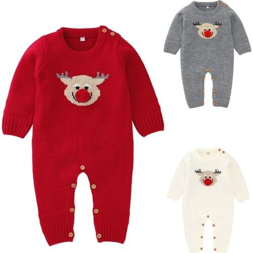 Christmas Cartoon Deer Toddler Baby Girl Boys Knitting Romper Newborn Baby Boys Girls Knitting Jumpsuit Baby Girls Clothes