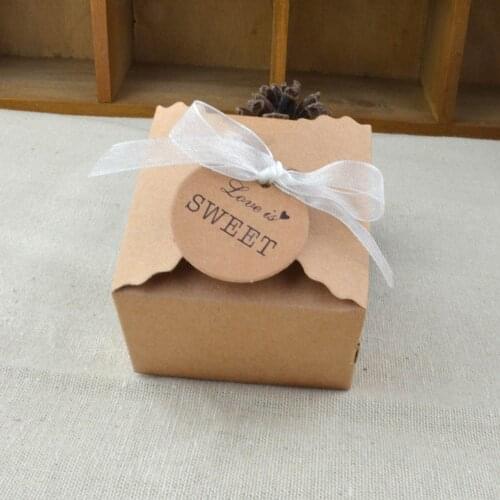 10pcs Blank Paper Kraft Box With Ribbon Candy Dessert Boxes For Guest Baby Shower Party Favor Stationery Packing Box