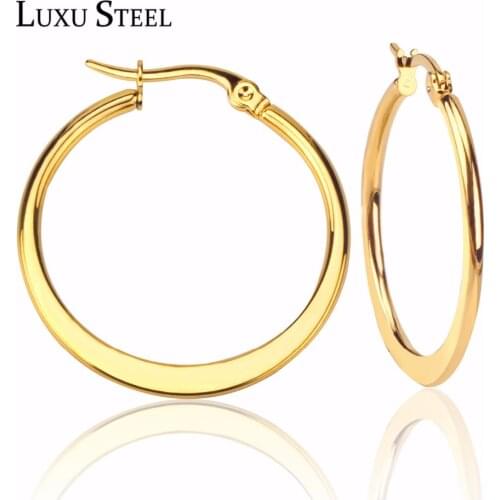 LUXUSTEEL Size 15mm/25mm/35mm Stainless Steel Earring Hoop Round Basket Shape Earring Fashion Jewelry For Women/Girl