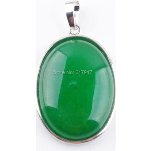 RONGZUAN Pendant & Necklace Natural Green Jades Oval Flat Shape Beads Zinc Alloy Chakra Reiki Healing Pendants Jewelry TN3686