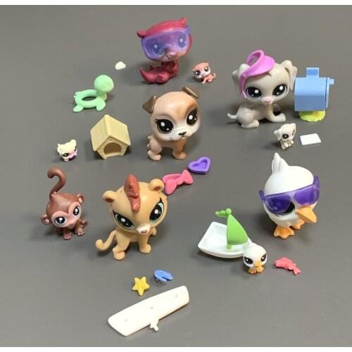 10PCS Littlest LPS Little Pet Shop Pets in the City Bullena Animal Doghouser Puppy Monkey Bird Sea Otters w/ Accessory Kids Toy