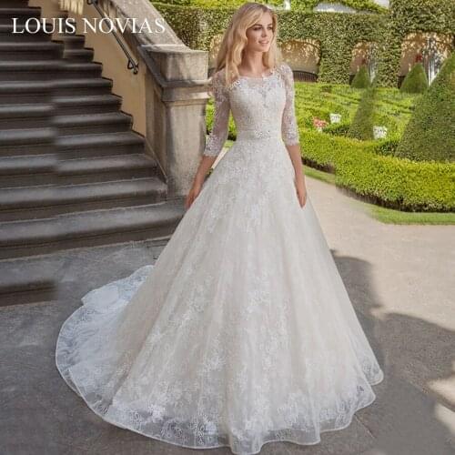 Louis Novias 2020 New Fashion Light Wedding Dress Romantic Bow Sashes Chiffon with Embroidery Wedding Gowns Vestido De Noiva