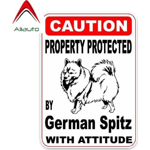 Aliauto Interesting Caution Car Sticker Property Protected By German Spitz Dog Waterproof Decal PVC Decoration,15cm*11cm