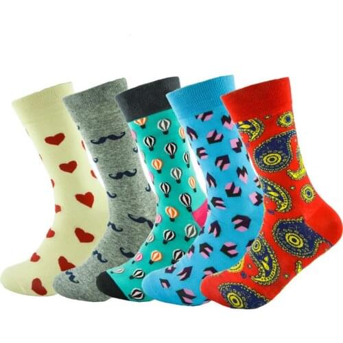 New Style 5 pairs/Lot mens socks combed cotton lot sock colorful novelty wedding socks men women gift socks for business dress