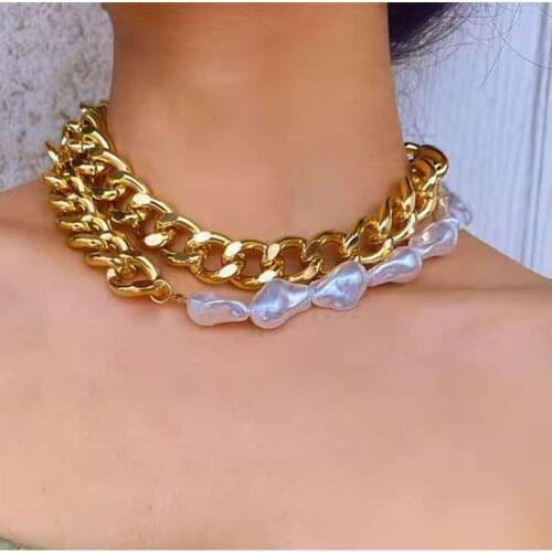 Punk Imitation Pearl Choker Necklace For Women Fashion Gothic Multilayer Golden Chains Irregular Beads Short Collar Jewelry GIft