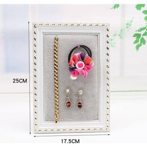 Wholesale Gray/Black Velvet Wood Fram Shape With Gold Lines For Jewelry Storage Necklace Earring Display Stand Holder