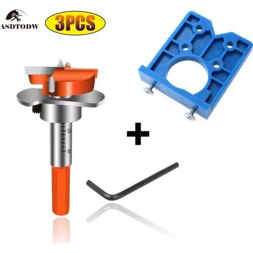 Hinge Hole Opener Boring Forstner Drill Bit Hex Handle Adjustable Hinge Jig Drill Guide Woodworking Cutter Positioning Tools