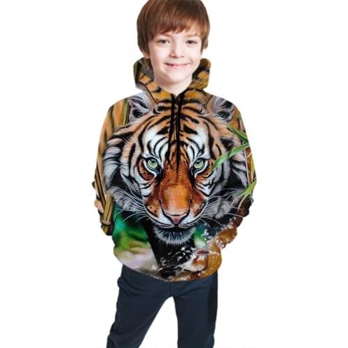 PHAYON Casual Fashion Boys Girls Hoodies Tiger Autumn Sweatshirt Thin Long Sleeves Loose Large Size Animals Pullover Sweatshirt
