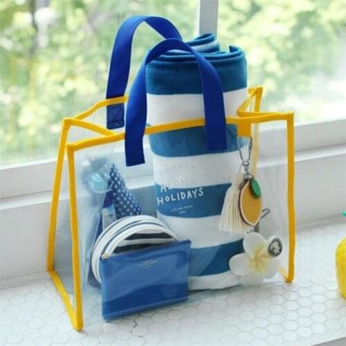 Clear PVC Tote Bag Transparent Waterproof Handbag Simple Travel Beach Bag Reusable Shopping Bag Jelly Shoulder Bag