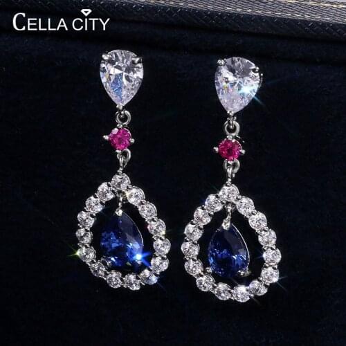 Cellacity 925 Sterling Silver Earrings With Oval Blue Sapphire Zircon Gemstones Wedding Engagement Party Fine Jewelry New