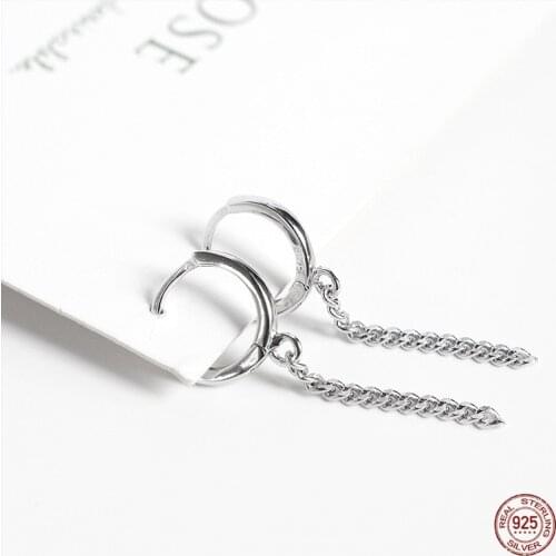 LKO Simple Circular Tassels Pendants Pierced Earrings 925 Sterling Silver For Boys Girls Rock Hip Hop Earring Trend Ornaments