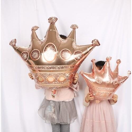 Large Rose Golden Crown Foil Balloons 18 Years Old Happy Birthday Decoration Silver Pentagonal Crowns Baby Shower Air Globos Toy