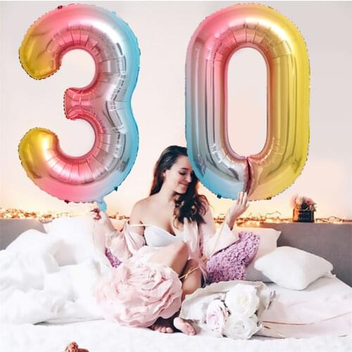 1PC 30/40inch Gradient Color Number Foil Balloons Rainbow Digit Happy Birthday Party Decorations Wedding Baby Shower kids Baloon