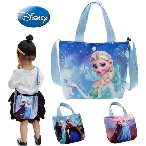 Disney Frozen Elsa Printed Handbag Travel Children Large Capacity Reusable Shopping Bag Fashion Girl Art Blue Beach Shoulder Bag