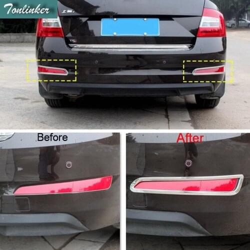 Tonlinker 2 Pcs DIY Car Styling ABS Chrome rear fog light sticker Cover Case Stickers For SKODA OCTAVIA A7 2015-17 Accessories
