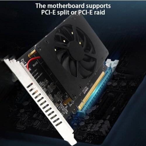 PCI-EX16 NVME M.2 MKEY SSD RAID Array Expansion Adapter Motherboard PCI-E Split Card 4-disk SSD Array Card With Cooling Fan
