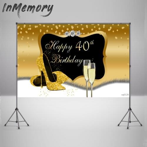 Vinyl Black and Gold backdrops photocall Custom 40th birthday backgrounds for photography studio 220x150cm