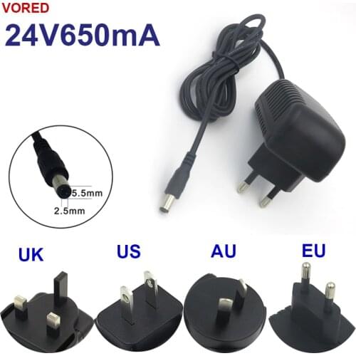 VORED 1PCS NEW 24V 650mA Power Supply Adapter US/EU/UK/AU Plug Steam humidifiers Charger Converter DC 5.5*2.5mm Free Shipping
