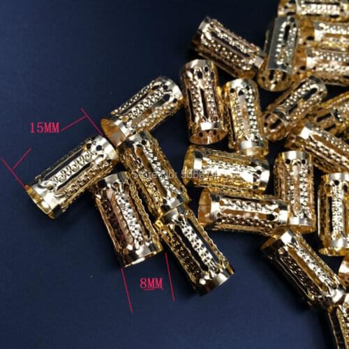 100Pcs gold 16/8mm Plated hair braid dread dreadlock beads adjustable cuff clip 8mm hole clip+3pcs free hair styling diy