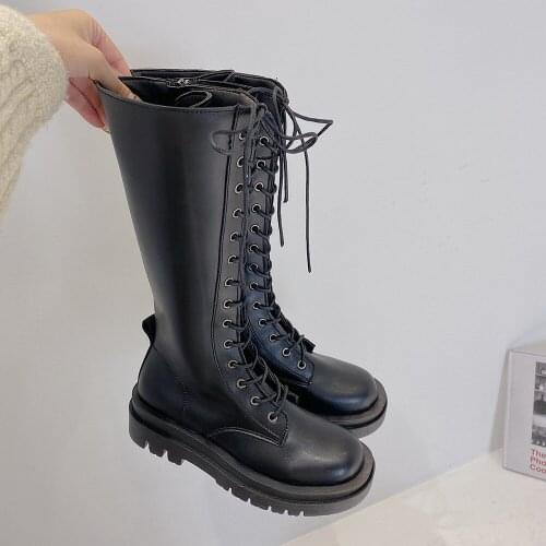 2020 Winter Women Boots Fashion Ins Spring Autumn Leather Female High Platform Boots For Women Lace Luxury Brand Design Shoes