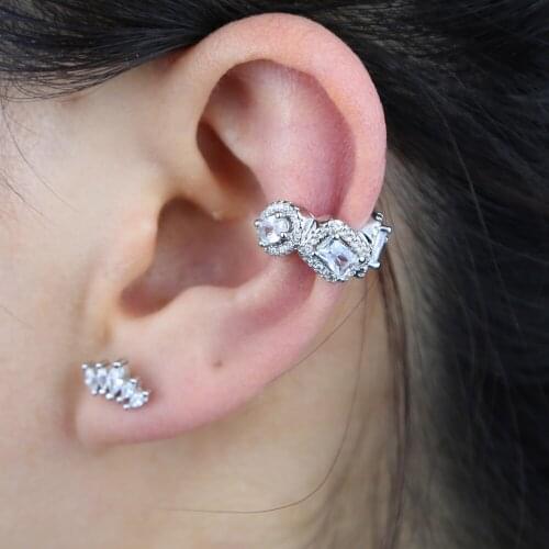 Copper silver color Ear Cuff For Women 1 pcs Charming Zircon Clip On Earrings Gold earcuff Without Piercing Earrings Jewelry