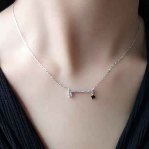 925 Sterling Silver Rhinestone Bar Star Pendants Necklace For Women Statement Pentagram Chain Choker Fine Jewelry Party Jewelry