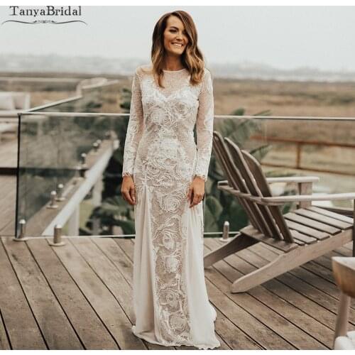 Rose Lace Embroidery Wedding Dresses Mermaid Long Sleeve Chapampagne Lining Bridal Gowns Floor Length Noivas DW410