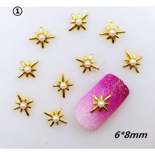 10Pcs/Lot 6*8mm Gold Cross with Pearl Metal Alloy Nail Art Decorations Nail Stickers/Deco/Charms for Manicure