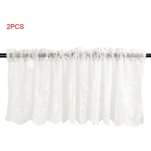 2 PCS Lace Cafe Kitchen Ruffle Window Drape Valance Semi Transparent Voile Curtains Window Treatment