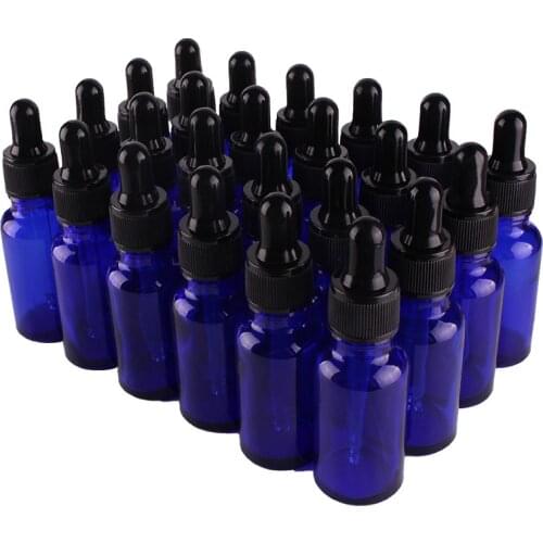 24pcs 20ml Empty Blue Glass Dropper Bottle with Pipptte for essential oils aromatherapy liquid