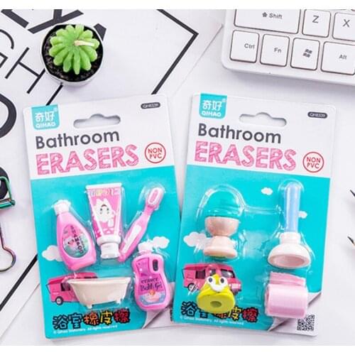 4 pcs Bathroom Series Erasers Cartoon Kindergarten Toy Creative Promotional Eraser Stationery Pencil Erasers School Supplies