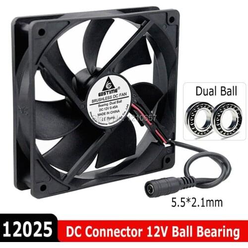 5PCS Gdstime 120mm Fan 12V DC Connector 5.5X2.1MM 120x120x25mm 12025 12cm Brushless PC Case Cooling Radiator Computer CPU Cooler