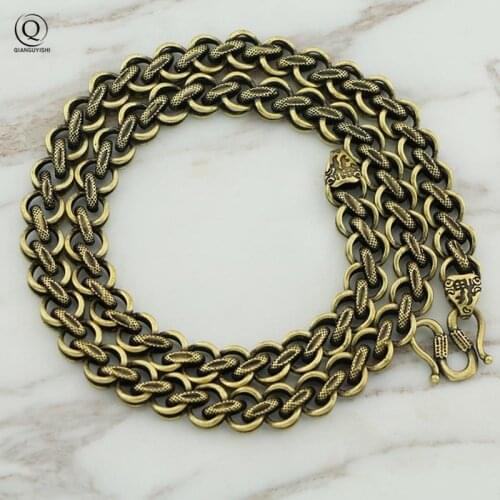 60CM Brass Long Chain Men Necklace Vintage Punk Brass Circle Snake Scale Pattern Flat Necklaces Retro Hip Hop Style Luxury Gift