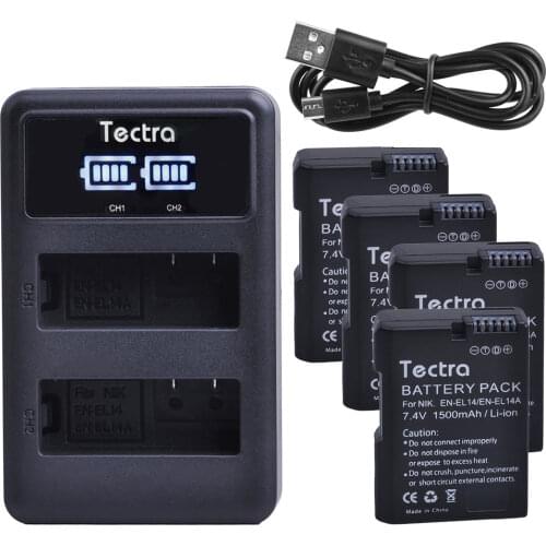 4Pcs EN-EL14 EN-EL14a Battery+LED USB Dual Charger for Nikon P7800 P7700 P7100 P7000 D5600 D5500 D5300 D5200 D3400 D3200 D3100