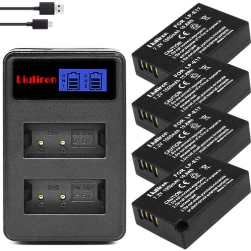 4x 1500mah LP E17 LPE17 LP-E17 Camera Battery +LCD Dual USB Charger for Canon EOS M3 M5 M6 750D 760D T6i T6s 800D 8000D Kiss X8i