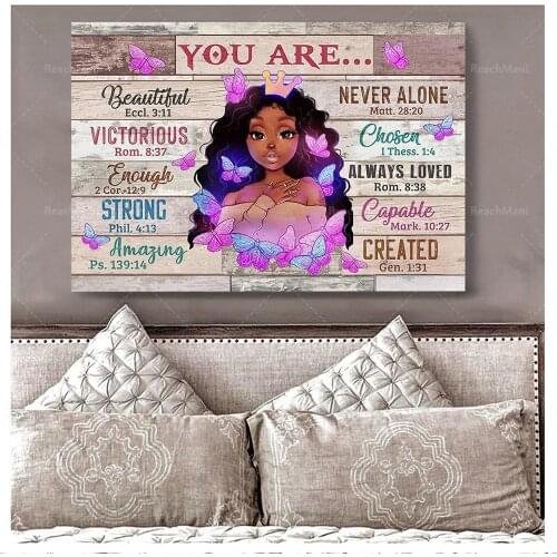 Black Girl You Are Beautiful Canvas, Black Girl Poster, African American Girl Print, Melanin Girl Wall Art, Black Pride, Bible v