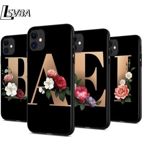 Letter N R Alphabet Flowers Anti-fall Silicone Phone Case For iPhone 11 Pro XS Max X XR 6S 6 7 8 Plus 5S Soft Black Cover Capa