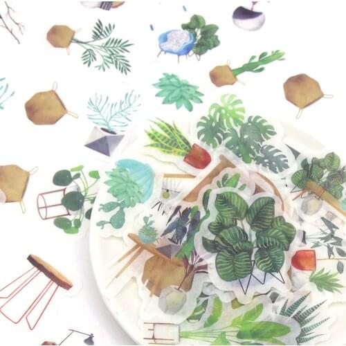 40Pcs Green Plant Stationery Stickers Cute Washi Paper Stickers Scrapbooking Decorative Album Diary Planner