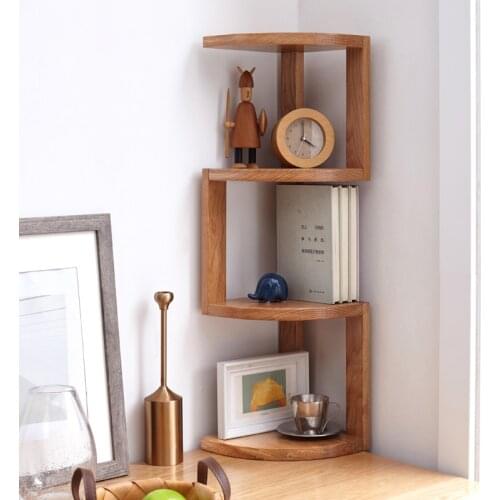 European Style Simple Solid Wood Storage Shelf Corner Bookcase Home Oak Desk Desktop Wooden BookShelf Partition Storage Rack
