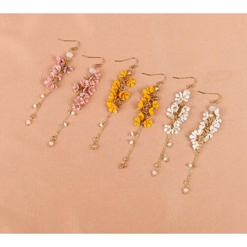 Fairy flower tassel earrings Japanese style forest beach holiday style no pierced ear clip earrings female
