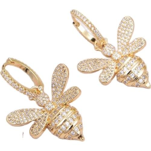 GG Jewelry Cubic Zirconia Pave Gold Color Plated Hoop Earrings Bee Charm Eardrop Jewelry Luxury For Women Lady Gift