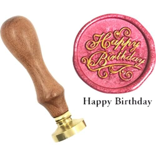 Exquisite Paint Wax Seal happy birthday brass stamp wood handle,DIY Ancient Seal Retro Stamp,Personalized Wax Seal High Quality