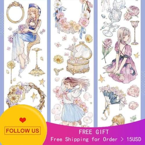 Journaling Supplies 1 Loop 6cmx120cm Cute Flower Girl Kawaii Washi Tape