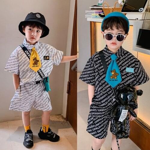 2021 China hot style boy full print suit summer 3-8 years old childrens childrens suit two-piece suit