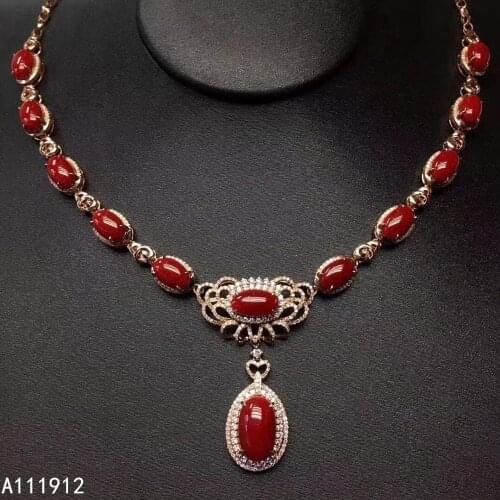 KJJEAXCMY fine jewelry natural red coral 925 sterling silver women pendant necklace chain support test classic