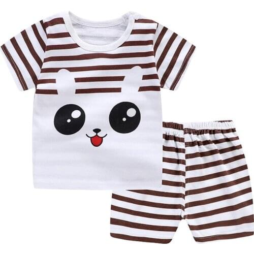 2019 Children Summer Sets Kids Cotton Cartoon Printing Clothes Suit Baby Boys Girls Short-sleeved T-shirt +Shorts 2Pcs 0-4 Years