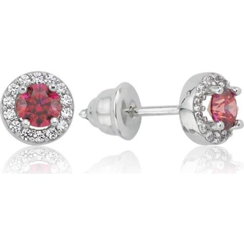 Valori Jewels 0.50 Carat, Zirconia Red And White Round Gemstone, Rhodium Plated, Sterling Silver Earrings