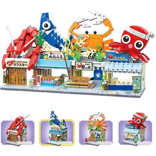 Follow Store =$2 Coupon City Animals Street View Shop Shrimp Crab Octopus Model Building Blocks Bricks Toys For Children Gifts