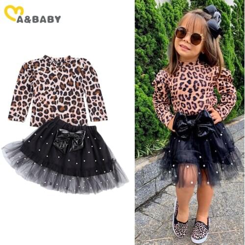 Ma&Baby 1-6Y Spring Autumn Girl Clothes Set Kid Child Girls Leopard Tops Pearl Skirts Outfits Costumes DD15